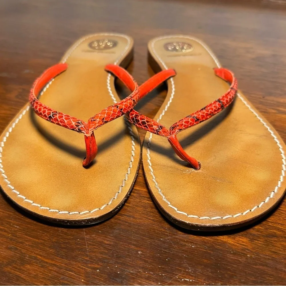 Tory Burch Red Snakeskin Terra Thong Sandals Size 10 GUC